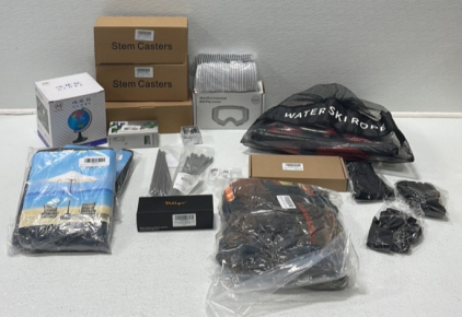 (3) Stem Casters (1) Mobile Phone Telescope (2) Umbrella Base Weight (1) AntiFog Diving Glasses (1) Water Ski Rooe (2) 30-pcs Stainless Steel Cable Locking Zip Ties and More