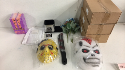 Halloween Masks, Napkins, Fake Flowers