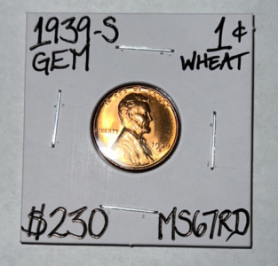 1939-S MS67RD Gem Wheat Copper Penny