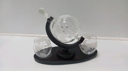 Globe Decanter With Stand And Two Tumblers