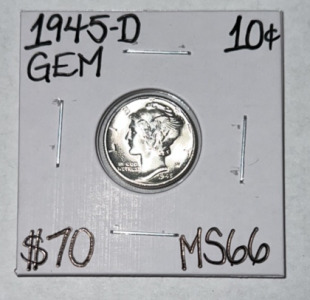 1945-D MS66 Gem Silver Mercury Dime