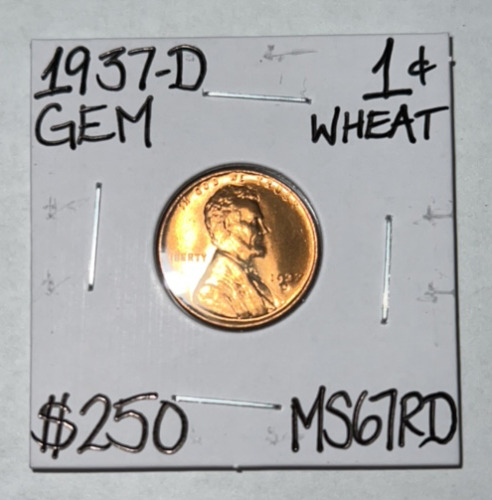 1937-D MS67RD Gem Wheat Copper Penny