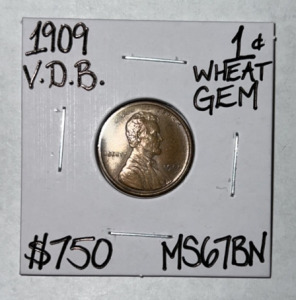 1909-V.D.B MS67BN 1st Year Gem Wheat Penny