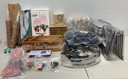 (1) Full Spectrum Led Grow Light, (2) Stainless Steel Paper Towel Holders, (1) Crafted Statue Stand, (1) Handmade Wood Tray, (1) Novelty Cutlery Holder, (1) Set Of 3 Reusable Bag Drying Racks, (2) Expandable Hoses, (1) Package Of Plant Watering Bulbs, (2