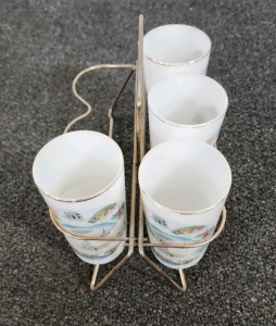 4 San Francisco Glass Cups w/ Cup Holder