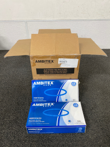 Box of Ambitex Blue Powder Free Vinyl Gloves