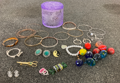 Assortment Of Jewelry And Glass Eggs