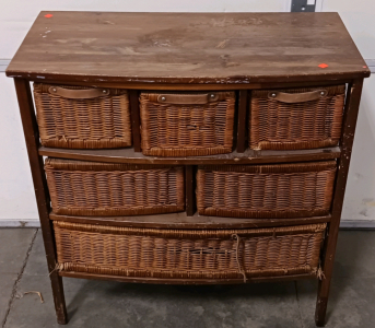 6-Drawer Wood and Wicker Cabinet