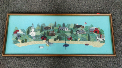 Embroidered Village Framed