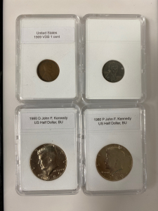 (4) Vintage Coins (2) Pennies and (2) Kennedy Half Dollars