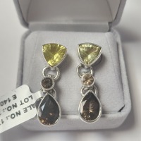 Silver Lemon And Smokey Quartz(8.1ct) Earrings