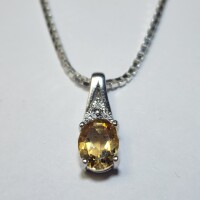 Silver Citrine With 3 Diamond 18" Necklace