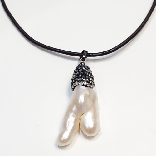 Silver Freeform Fresh Water Pearl & Crystal Necklace