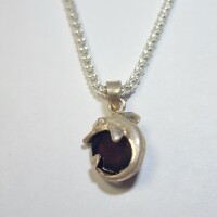 Silver Garnet With Dophin Around 18" Necklace