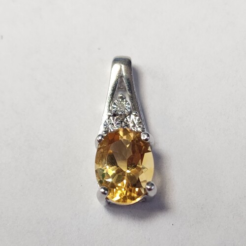 $160 Silver Citrine & Diamond Pendant