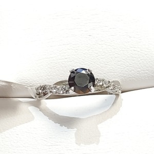 $2075 14K Black Diamond(0.6ct) 14 Side Diamonds(0.15ct) Ring