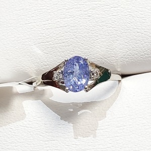 $1955 14K Natural Tanzanite(1ct) 2 Side Diamonds(0.05ct) Ring