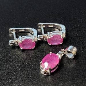 Silver Genuine Ruby Pendant And Earring(APP 3ct) Set