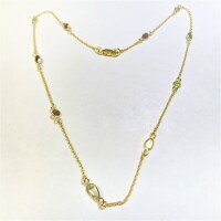 Silver Genuine Multi Gemstone 18" Gold Plated Necklace