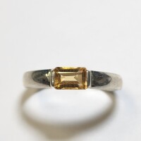 Silver Genuine Emerald Cut Citrine Ring