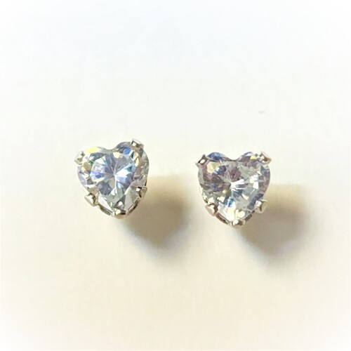 14K Heart Shape Cz Screw Back With Butterfly Silicon Backs Earrings