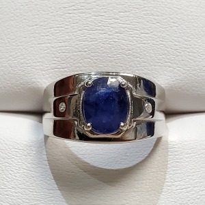 $860 Silver Natural Blue Sapphire(3ct) 2 Cz(0.06ct) Ring