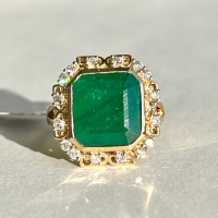 14K Gold Emerald & Diamond Ring