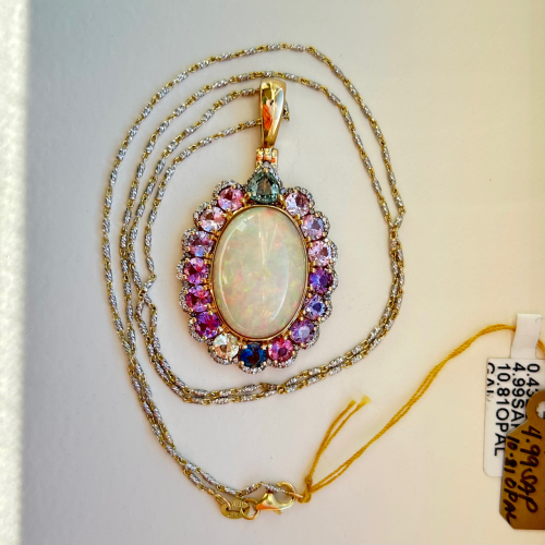 $12,325 Value, 14K Gold Opal, Sapphire, & Diamond Pendant with Chain
