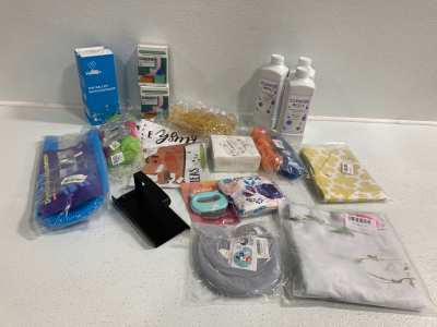 Dryer Lint Vacuum Attachment, Portable Pet Water Dispenser, (3) Bottles Of Handsoap, Toilet Paper Holder, Sponges and More