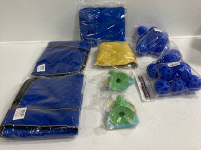(2) XL Dog Jackets, (2) Bags Of Balls, Dog Cooling Mat, Collar, (2) Dog Toothbrushes, Beach Tent Shelter