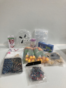 Zip Slicer, Mircowave Food Cover, 4gal Trash Bags, Square Storage Containers, Bath Mat, (2) Table Clothes, Artificial Flowers and More