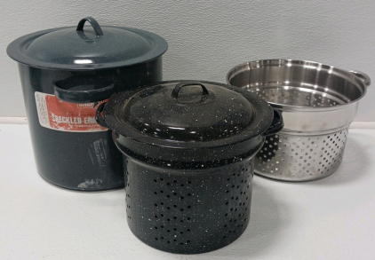 Speckled Enamel WarePot And Steamers