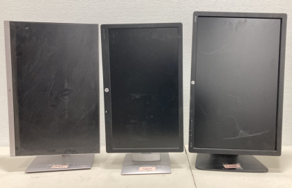 (3) Hewlett-Packard Computer Monitors One 22” And Two 24” No Cords