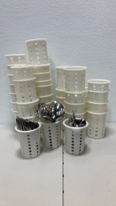 (35) Commercial Plastic Silverware Containers, (18) Forks, (18) Tea Spoons, (2) Regular Spoons, (33) Large Spoons