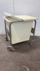 20”x16”x20” Commercial Plastic Linen Cart W/ Wheels, Lid, and Stainless Steel Frame