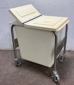 (1) Plastic Rolling Linen Cart W/ Lid, Stainless Frame And Wheels