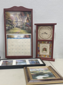 (1) Red Wooden June Calendar, (1) Red Wooden Clock, and more