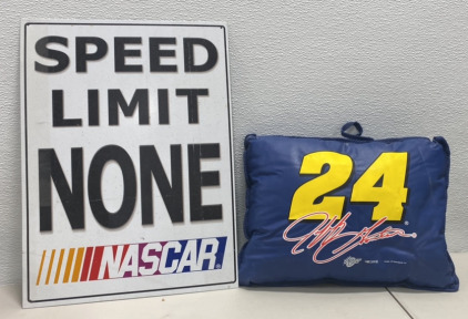 (1) Speed Limit NONE Nascar Road Sign, (1) Nascar #24 Pillow