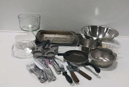 Egg Maker, Pots, Pans, Mixing Bowles, Cake Pan And More