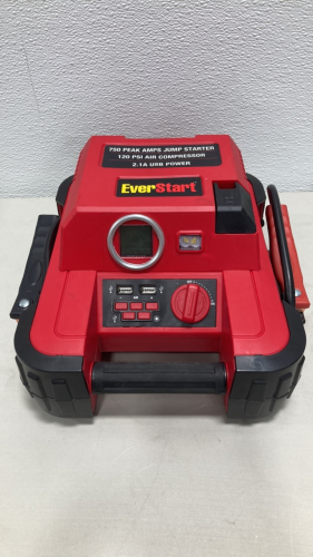 (1) Everstart 750 Peak Amps Jump Starter 120 PSI Air Compressor 2.1 USB Power