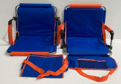 (2) Blue and Orange Portable Chairs With Matching Lunch Bag