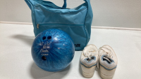 10lb Bowling Ball, Size 7.5 Bowling Shoes and Carrying Bag