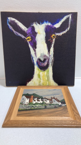 Large Goat Canvas Print, Signed Wood Painting