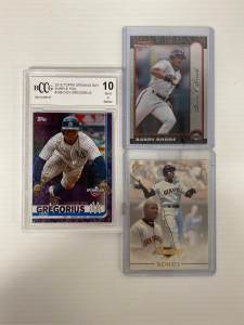 Gregorius BCCG 2019 Topps Graded Card and (2) Barry Bonds Baseball Cards