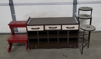 Entryway Storage Unit with Step Stool and Plant Stand