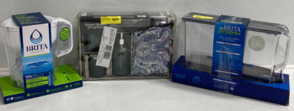 (2) Brita Water Filtration Systems, Bath Acessory Set In Basket