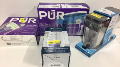 (2) Pur Water Filters, Brita Water Filter, Probreeze Mini Dehumidifier