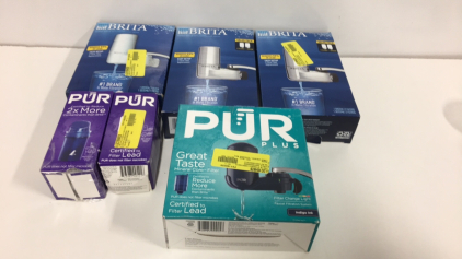 (3) Brita Faucet Filters, (2) Pur Filters, Pur Plus Faucet Filter