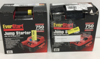 (2) Everstart 750 Peak Amps Jump Starter With 120 PSI Air Compressor And 2.1A USB Power