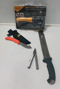 Smith's Compact Electric Knife Sharpener, Multi Tool, Camillus Machete And Knife With Sheath